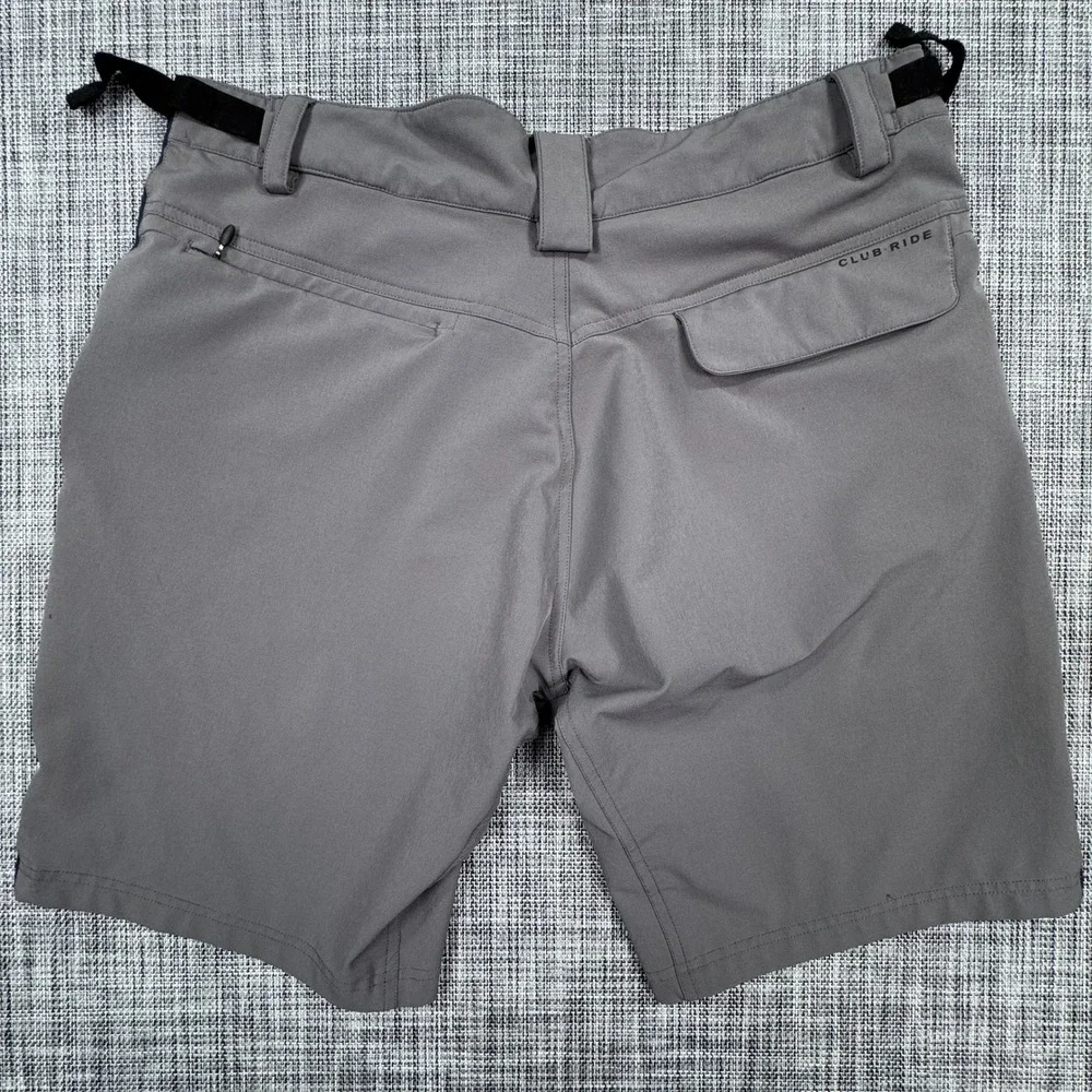 Club Ride Cycling Shorts Mens Large Gray Navy Stretch Adjustable Waist Pockets